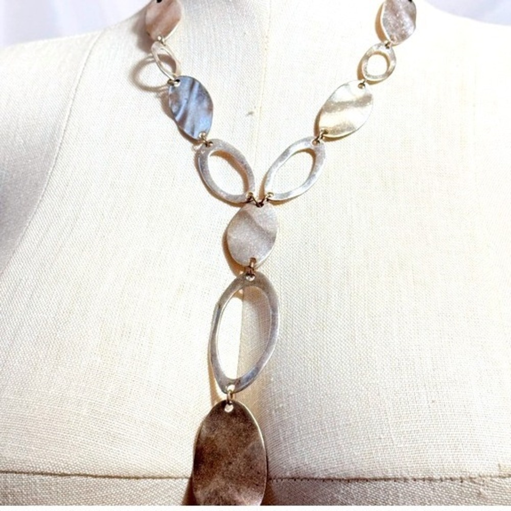 Silver Link Y Drop Necklace on  black cord 19" necklaces 2.5" extension 5" drop
